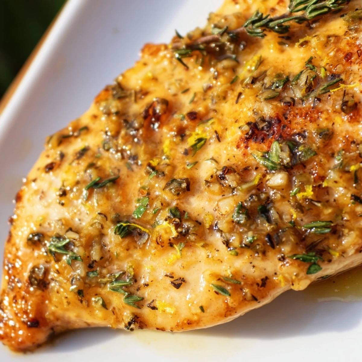 Pan-seared Lemon Supper Chicken smothered in a rich, glossy lemon garlic sauce, garnished with fresh parsley.