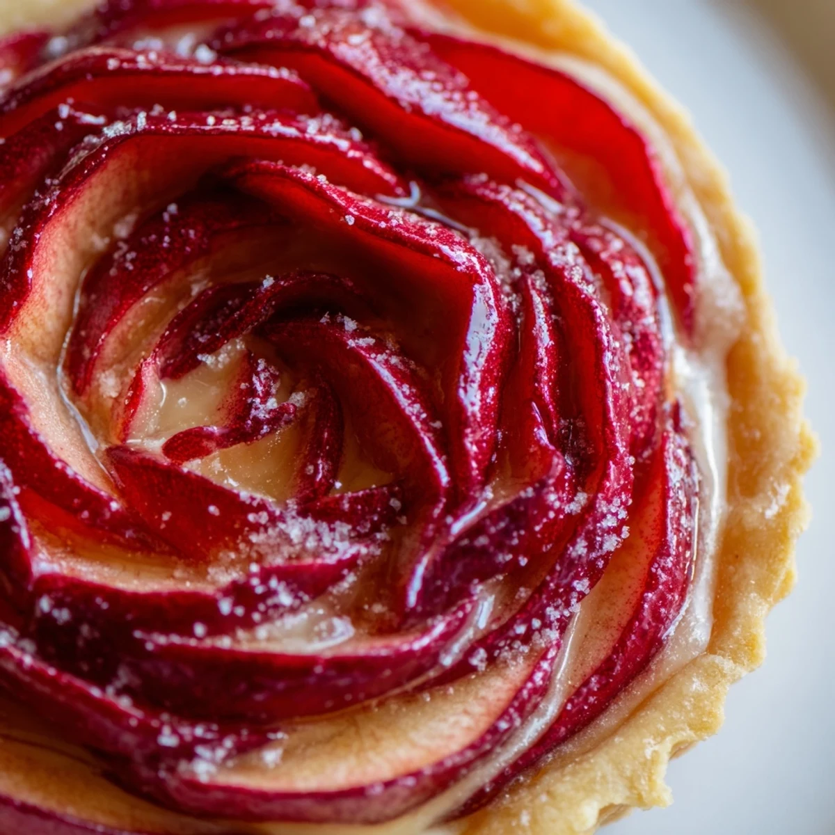 Serve this homemade Red Rose Apple Tart slightly warm, topped with whipped cream or vanilla ice cream for dessert.