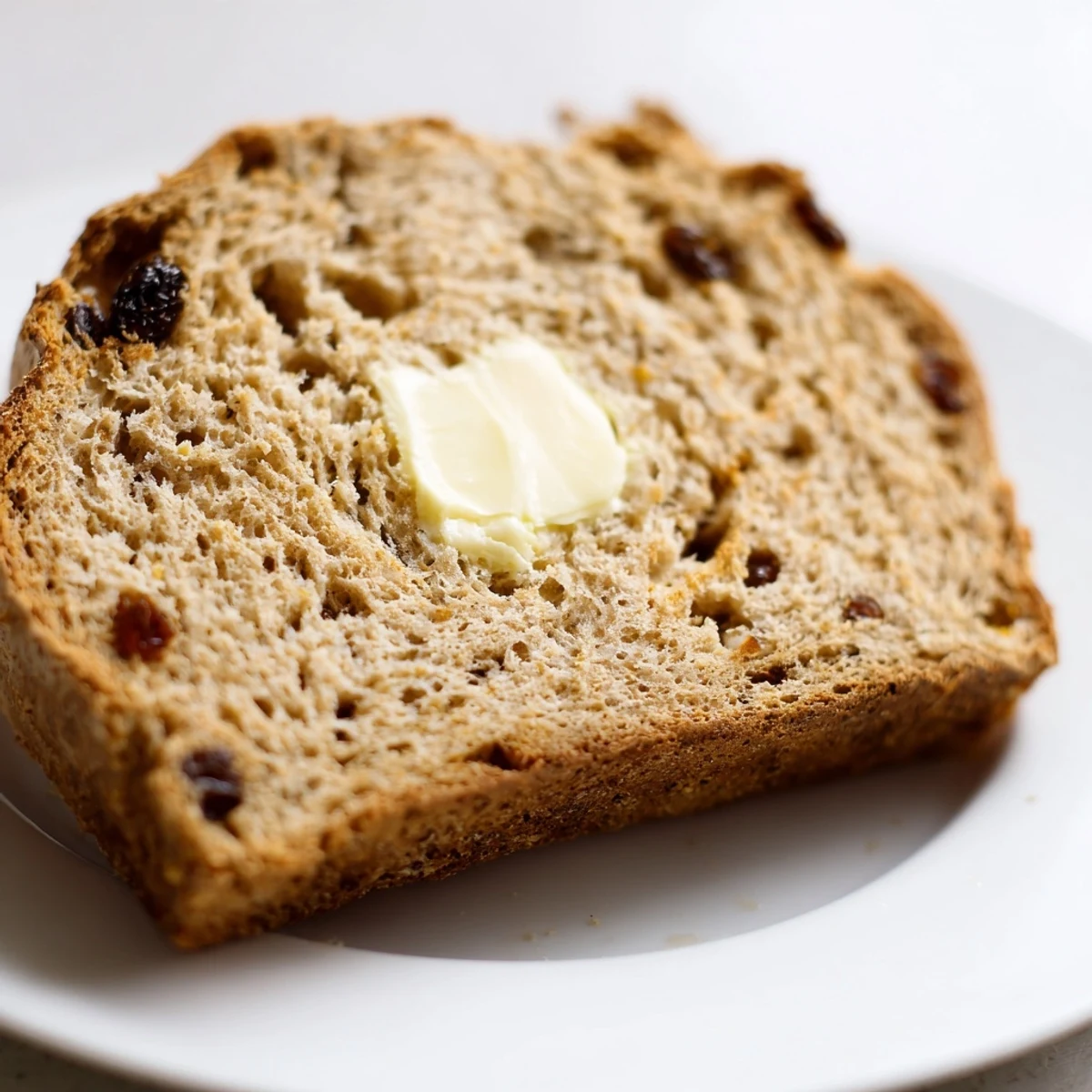 Freshly sliced Irish Soda Bread with Raisins and Caraway Seeds, showing a soft, buttery crumb perfect for spreading with jam.  