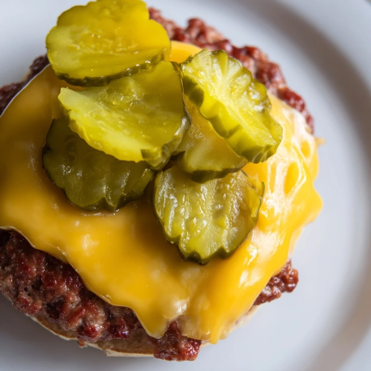 Toasted buns holding a seasoned turkey patty with gooey melted cheese and crisp pickles, ready for a delicious bite.