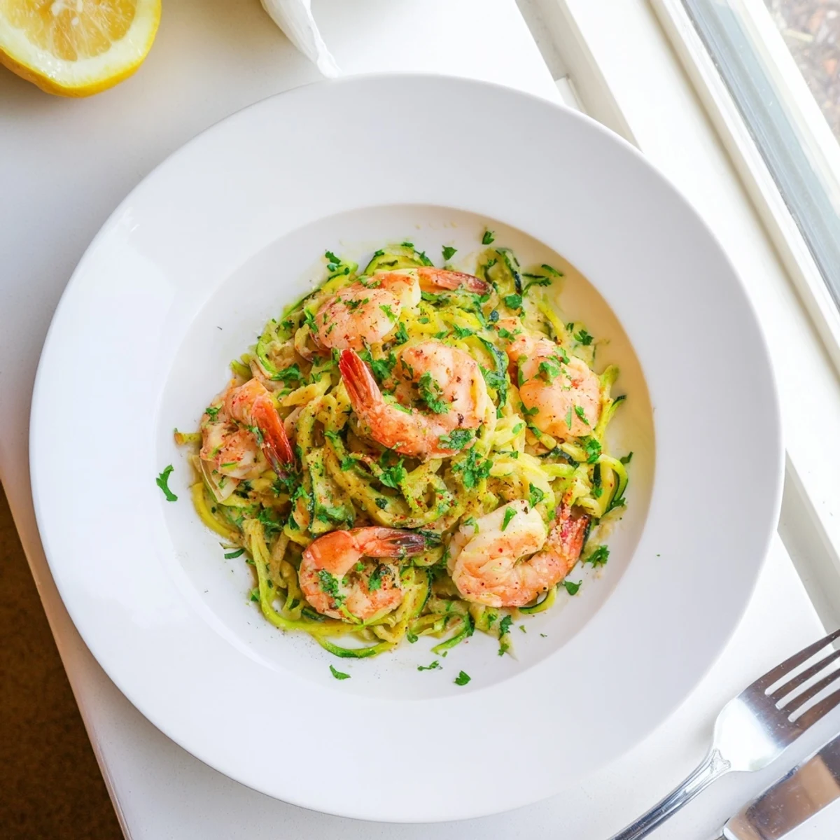 Creamy Garlic Shrimp with Zucchini Noodles