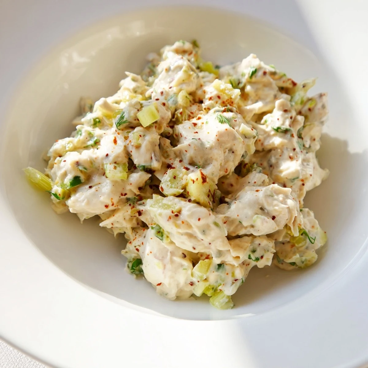 Homemade Cajun Remoulade Sauce with Crab in a small serving dish, garnished with dill pickles and scallions for dipping.