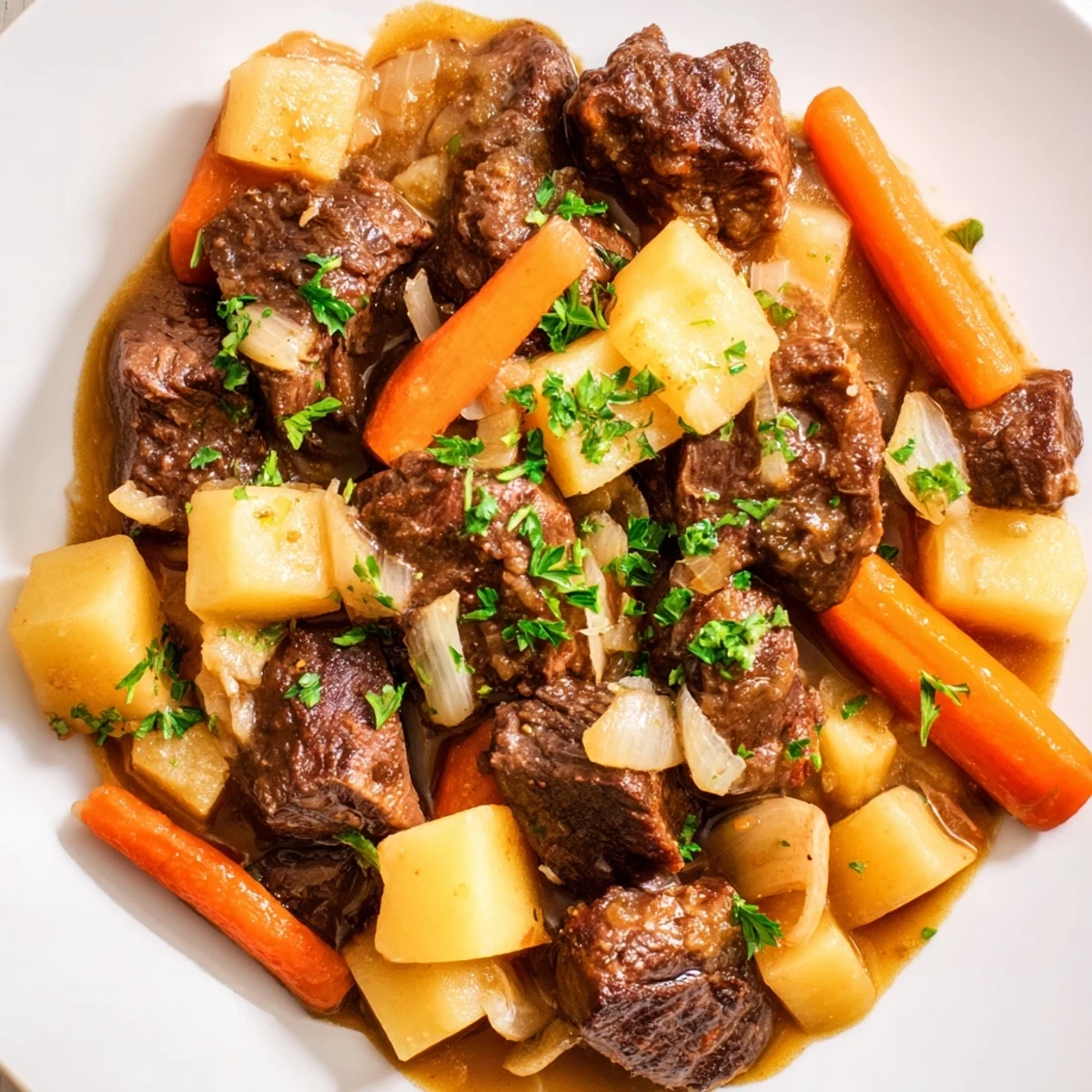 Tender lamb cubes and colorful root vegetables like carrots, parsnips, and potatoes simmer slowly in this aromatic, rich stew.  