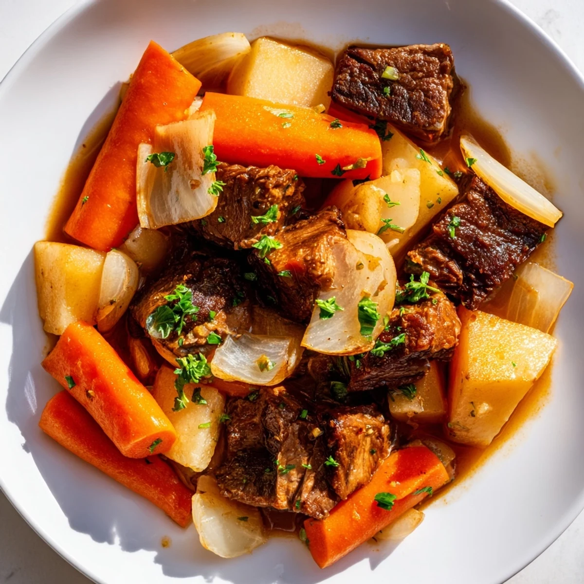 Steaming Lamb Stew with Root Vegetables in a Dutch oven, featuring succulent meat and vegetables in a savory broth.