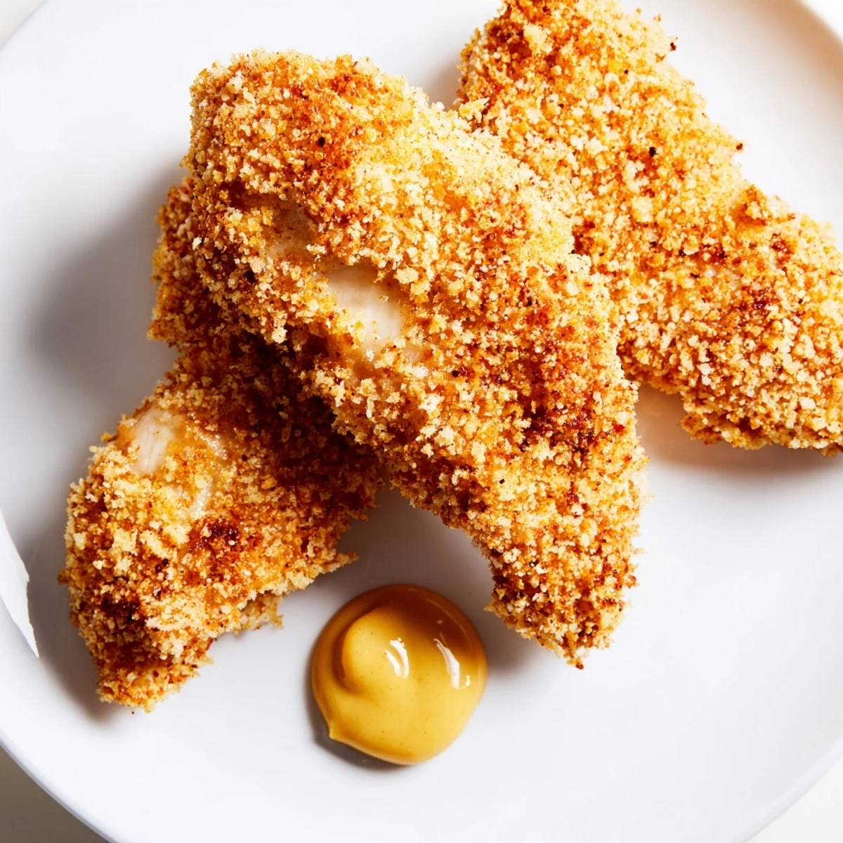 Oven-baked Chicken Tenders with Honey Mustard served with fresh greens for a delicious, complete weeknight meal.