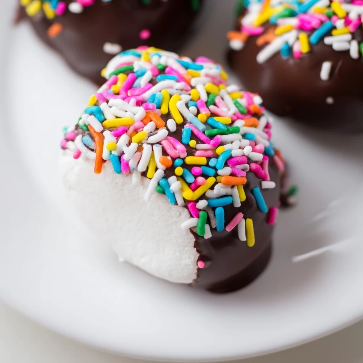 Dipped Marshmallows with Sprinkles on a parchment-lined tray, ready to set for easy serving. 