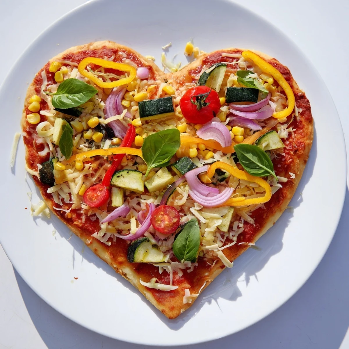 Slice of Heart Shaped Vegetable Pizza on a plate with salad, perfect for a vegetarian dinner.
