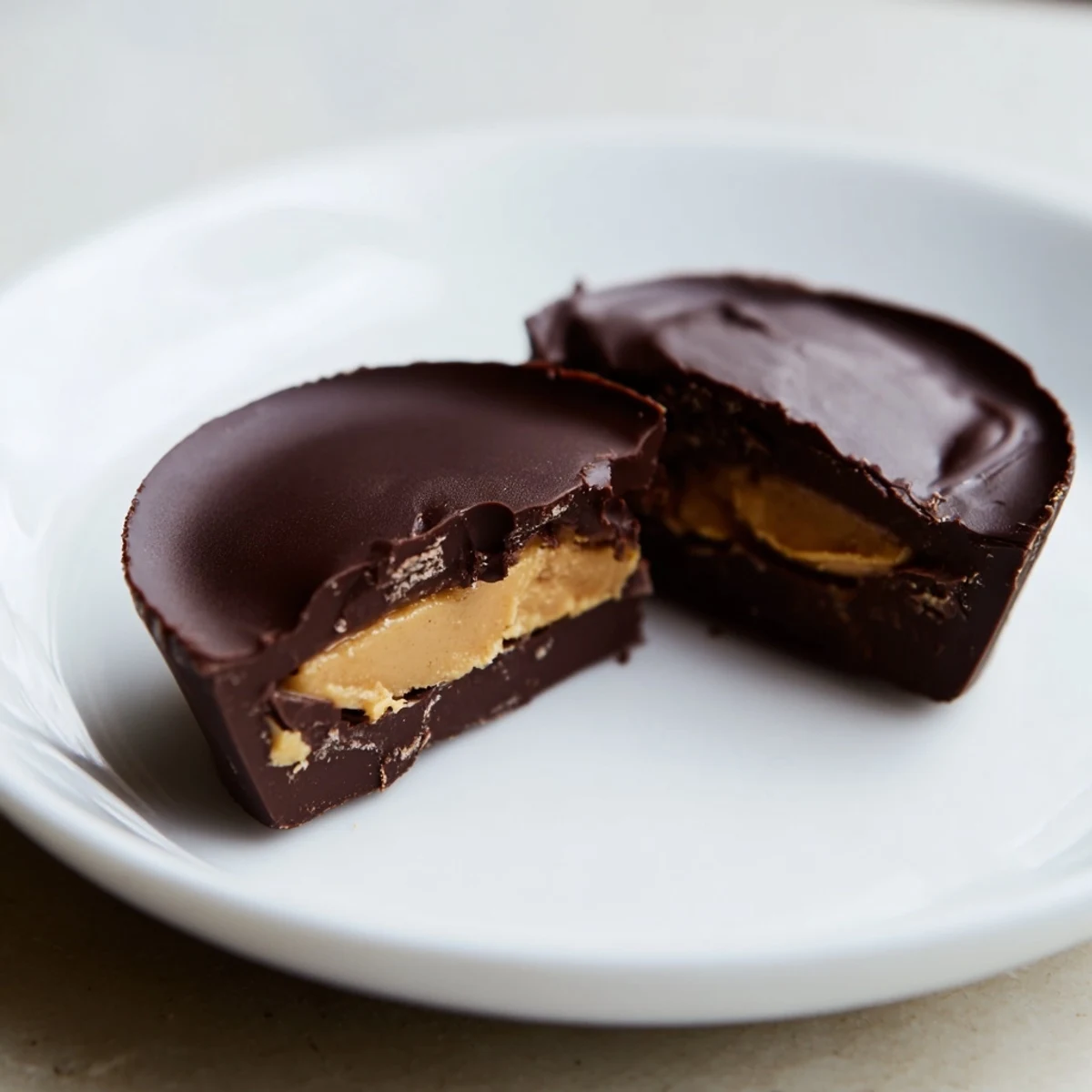 Lined muffin cups hold these easy Chocolate Peanut Butter Cups, featuring a smooth dark chocolate layer over sweet peanut butter filling.