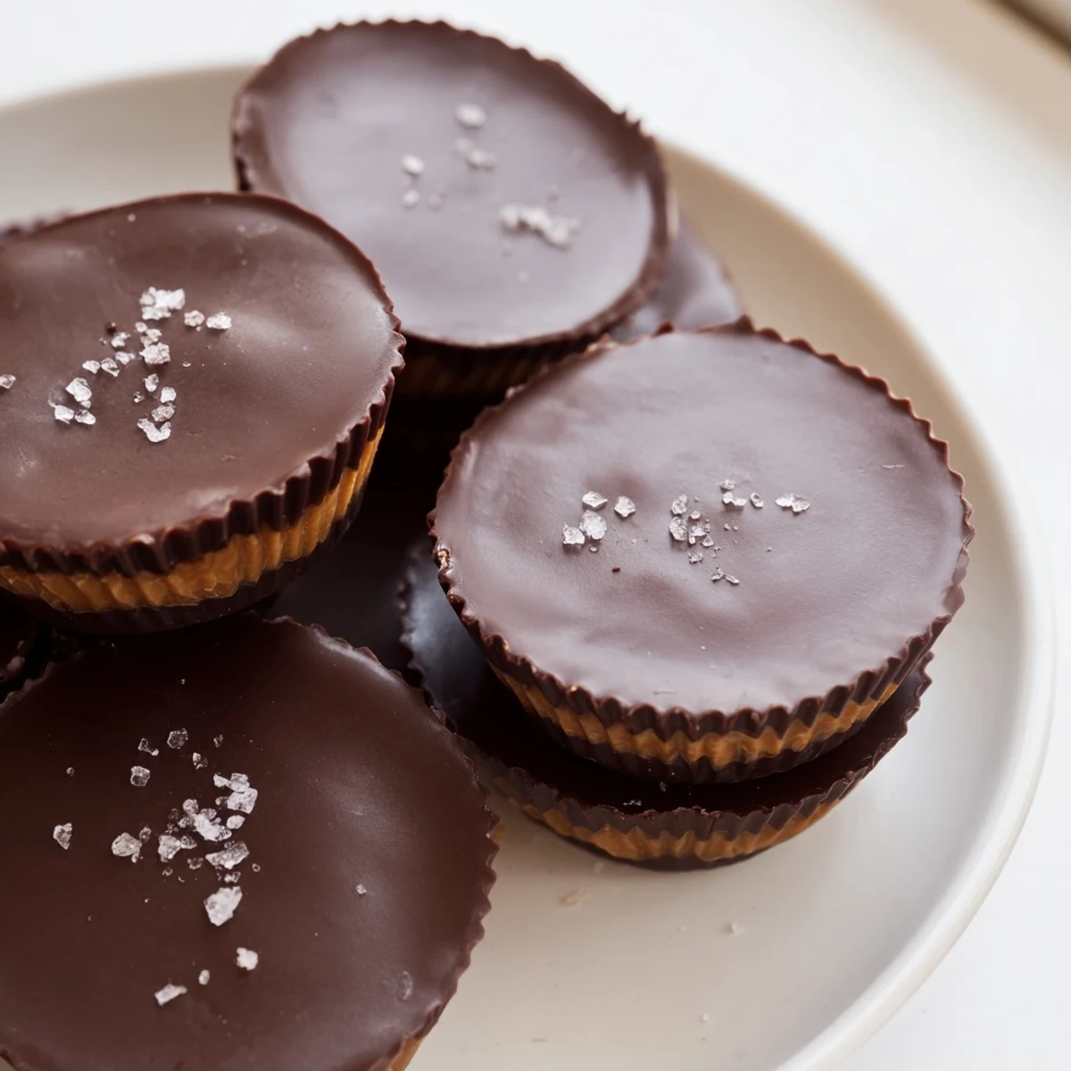 Freshly made Chocolate Peanut Butter Cups arranged neatly in a mini muffin tin, ready to be chilled and enjoyed.