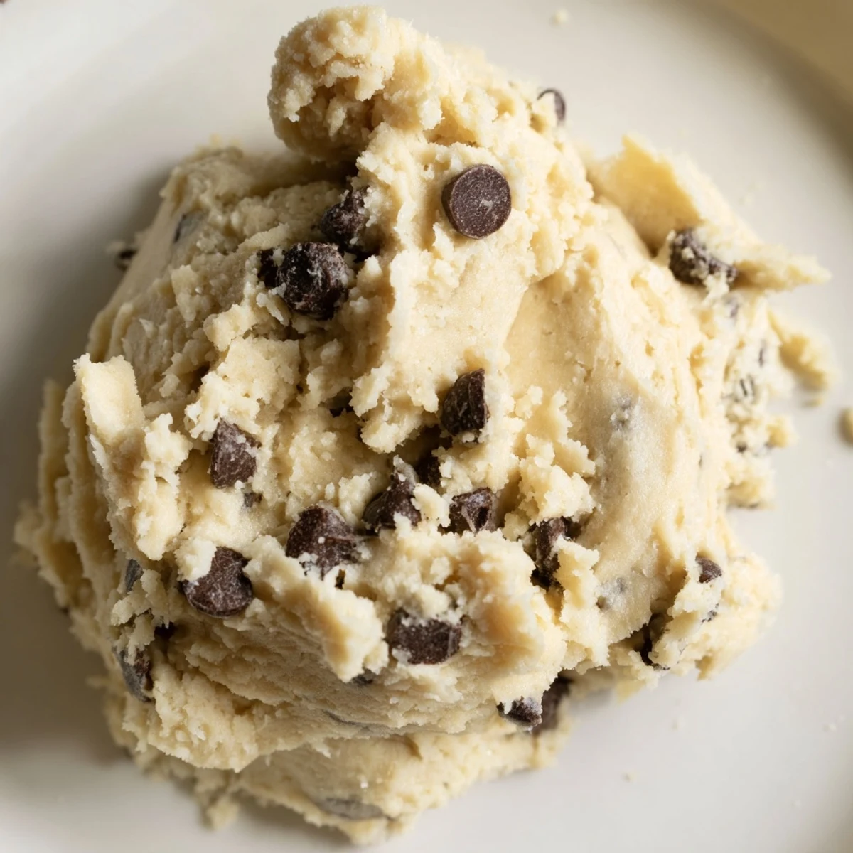A serving suggestion of Edible Keto Cookie Dough scoops with a keto-friendly garnish on a marble countertop for a quick snack.