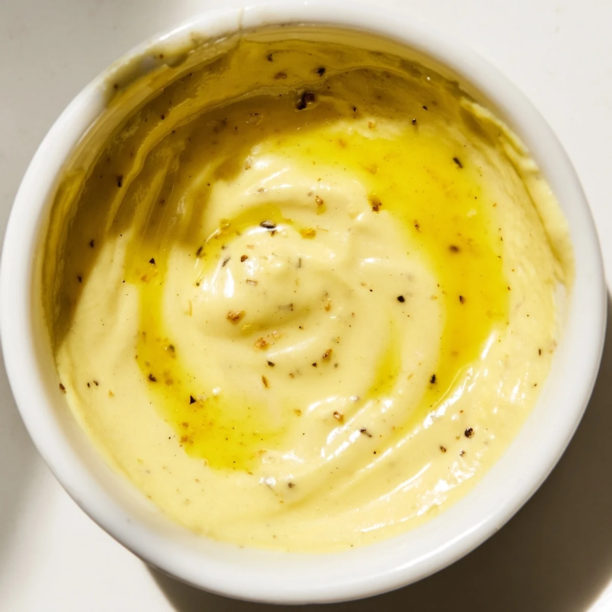 Bright, creamy Lemon Dijon Dressing drizzled over a fresh green salad.