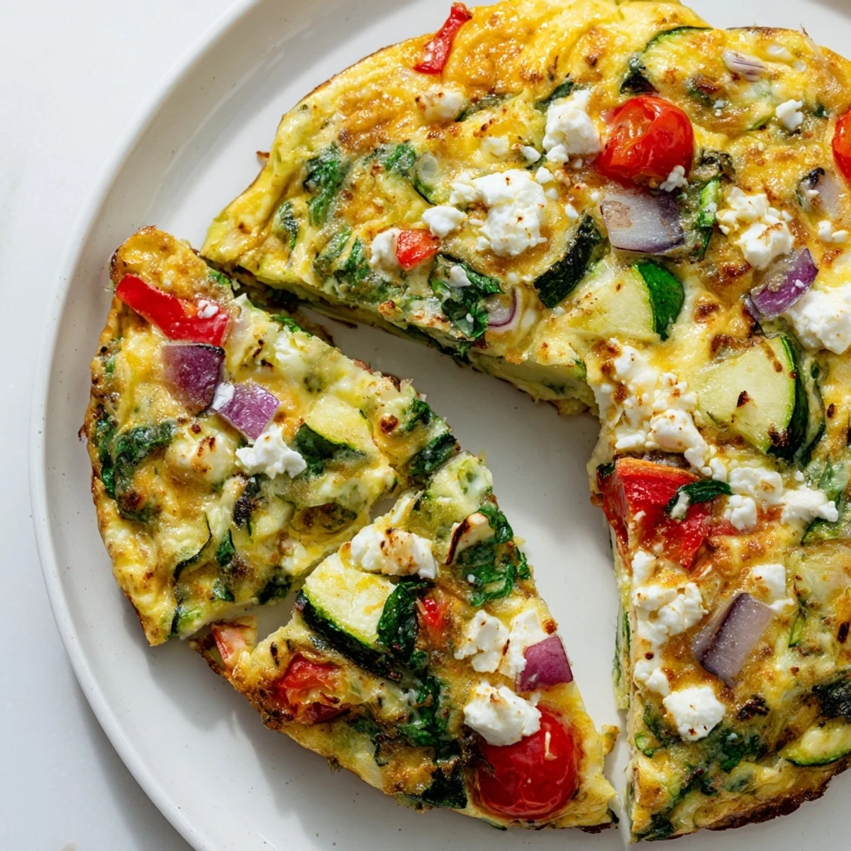 Freshly cooked Veggie Air Fryer Frittata showing tender spinach and tomatoes, served with rustic bread.