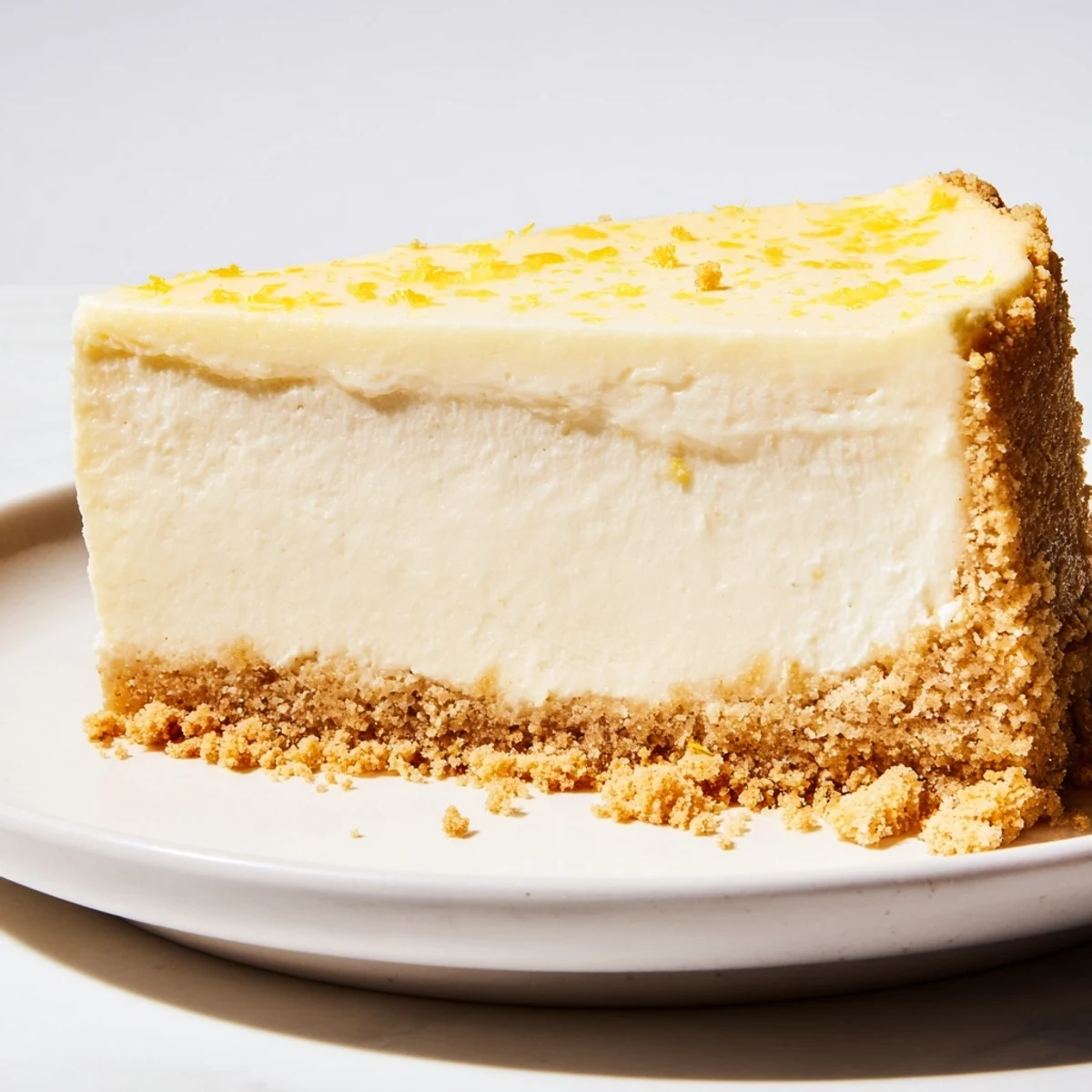 A whole Rich Greek Yogurt Cheesecake topped with fresh lemon zest in a springform pan.