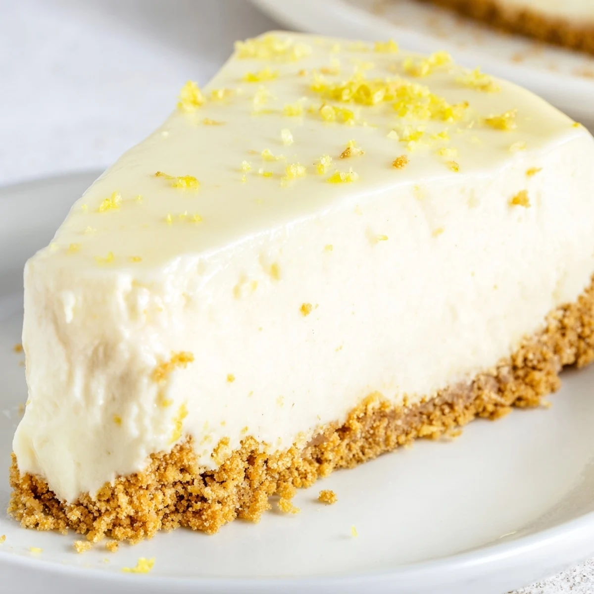 Homemade Rich Greek Yogurt Cheesecake served on a white plate ready to be enjoyed.