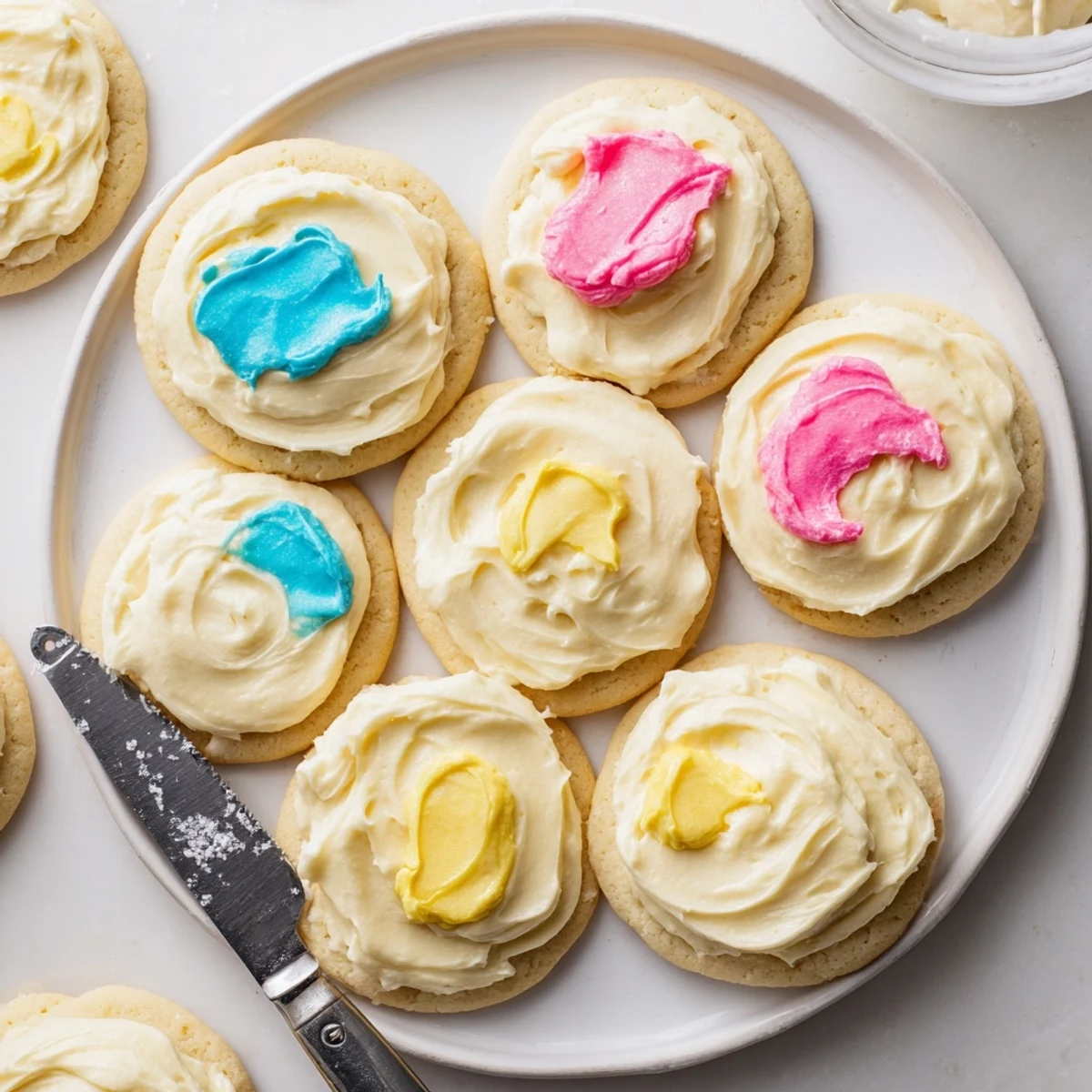 Easy Sugar Cookie Frosting with a creamy vanilla scent and a slight crust on top.