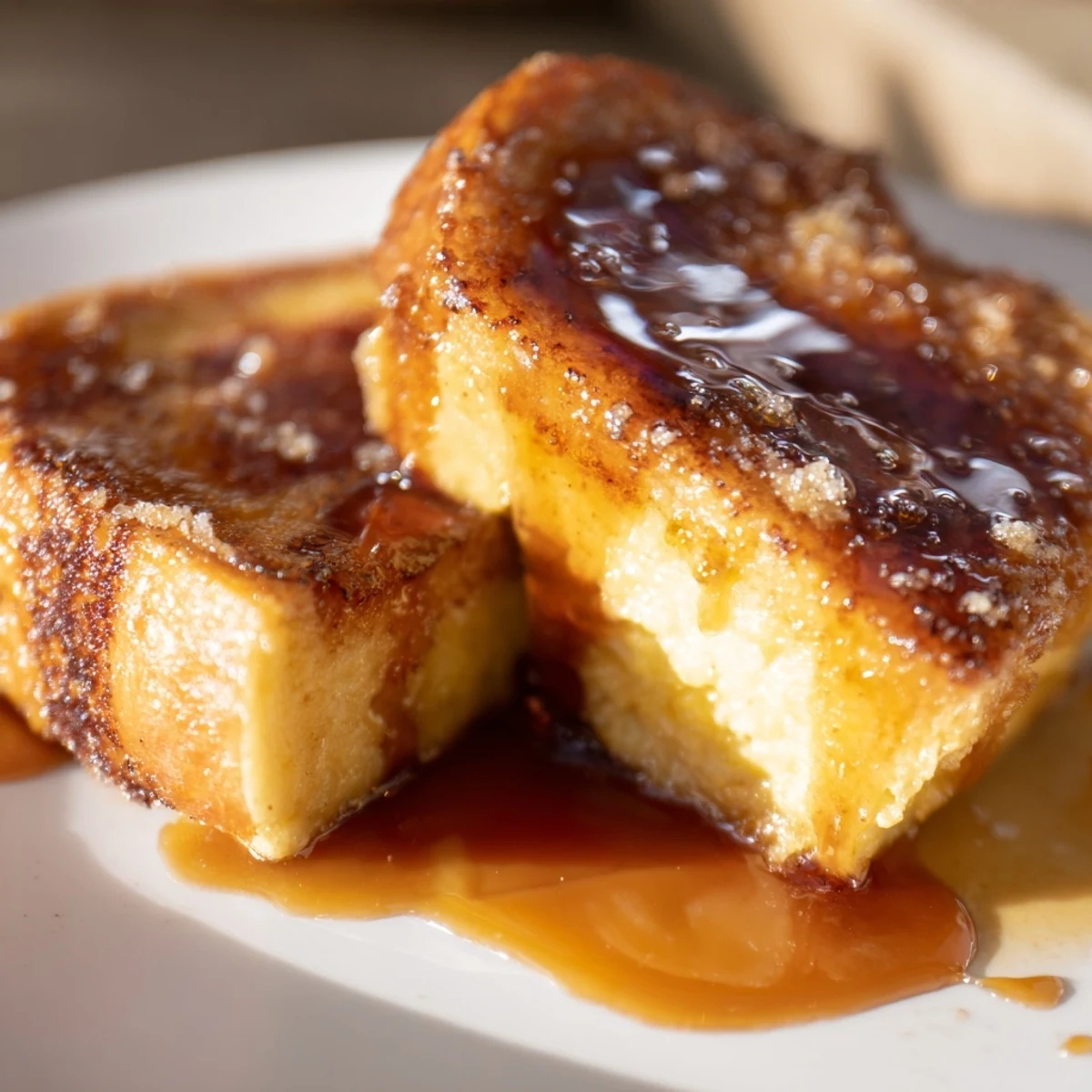 Decadent Crème Brûlée French Toast casserole, baked custard-soaked brioche topped with a crackly brûlée layer for brunch.