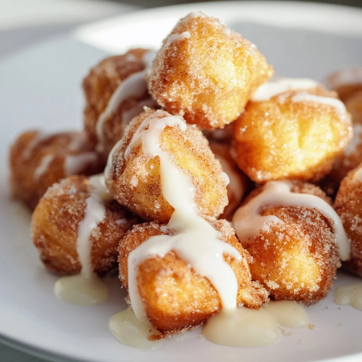 Warm Cinnamon Roll French Toast Bites served with maple syrup for dipping.