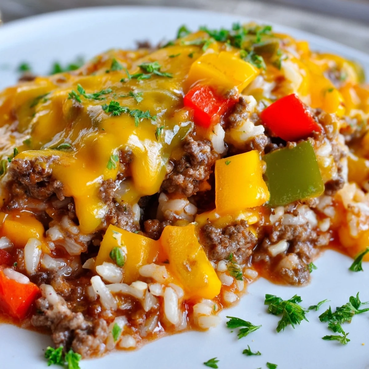 Sizzling ground beef and diced tomatoes simmer in this one-pan Unstuffed Pepper Skillet meal for families.