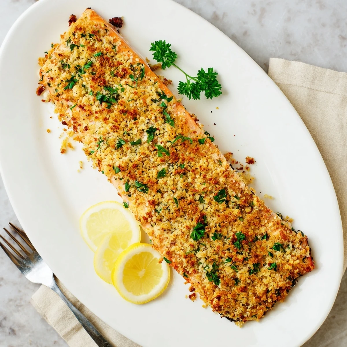 Serving Irresistibly Crispy Parmesan Salmon Bake alongside a crisp green salad and roasted potatoes for a complete, easy weeknight dinner.