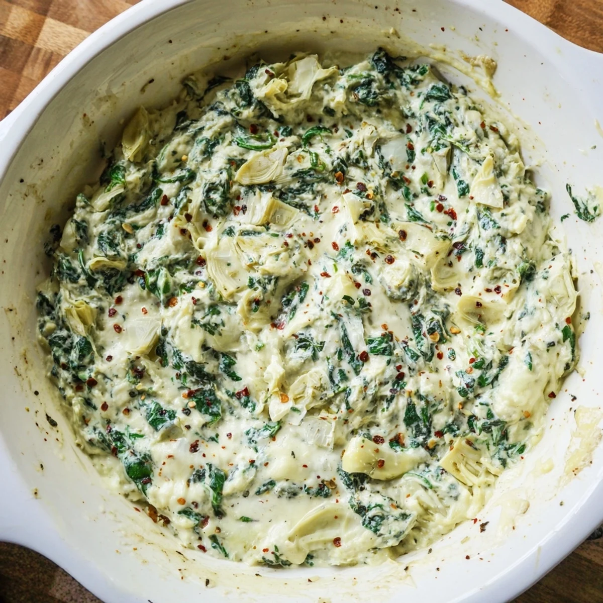 Golden-brown Spinach Artichoke Dip Ultimate Recipe in a baking dish, ready for parties and game day.