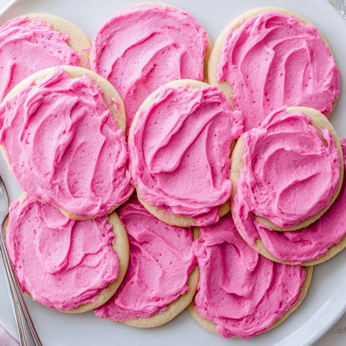 Serving a platter of Crumbl Pink Sugar Cookies with a glass of milk on a cozy kitchen counter.