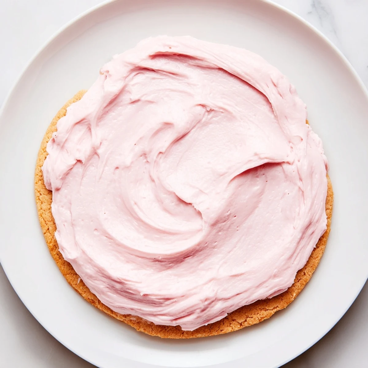 Giant Chilled Crumbl Sugar Cookies rest on a cooling rack with a bowl of pink vanilla frosting nearby.