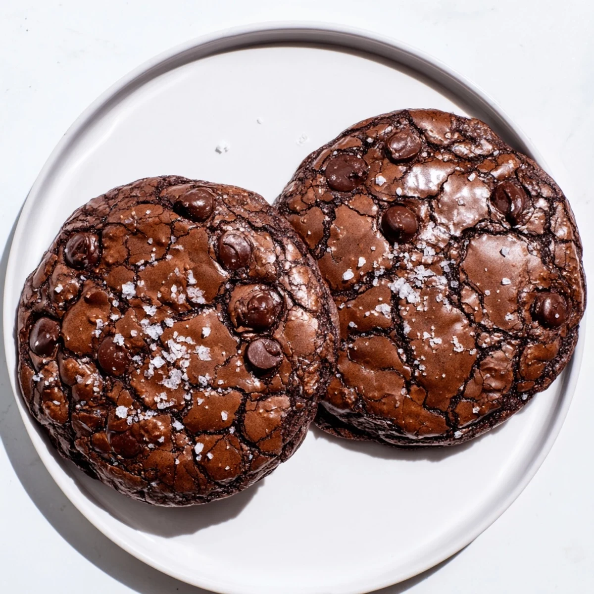 The photo shows Gourmet Brownie Cookies with a crackled top and gooey center on a cooling rack.