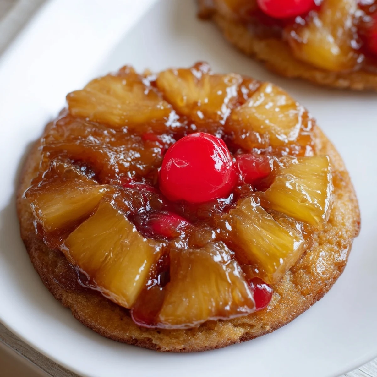 Freshly baked Pineapple Upside Down Sugar Cookies stacked on a cooling rack, ready for serving with ice cream.