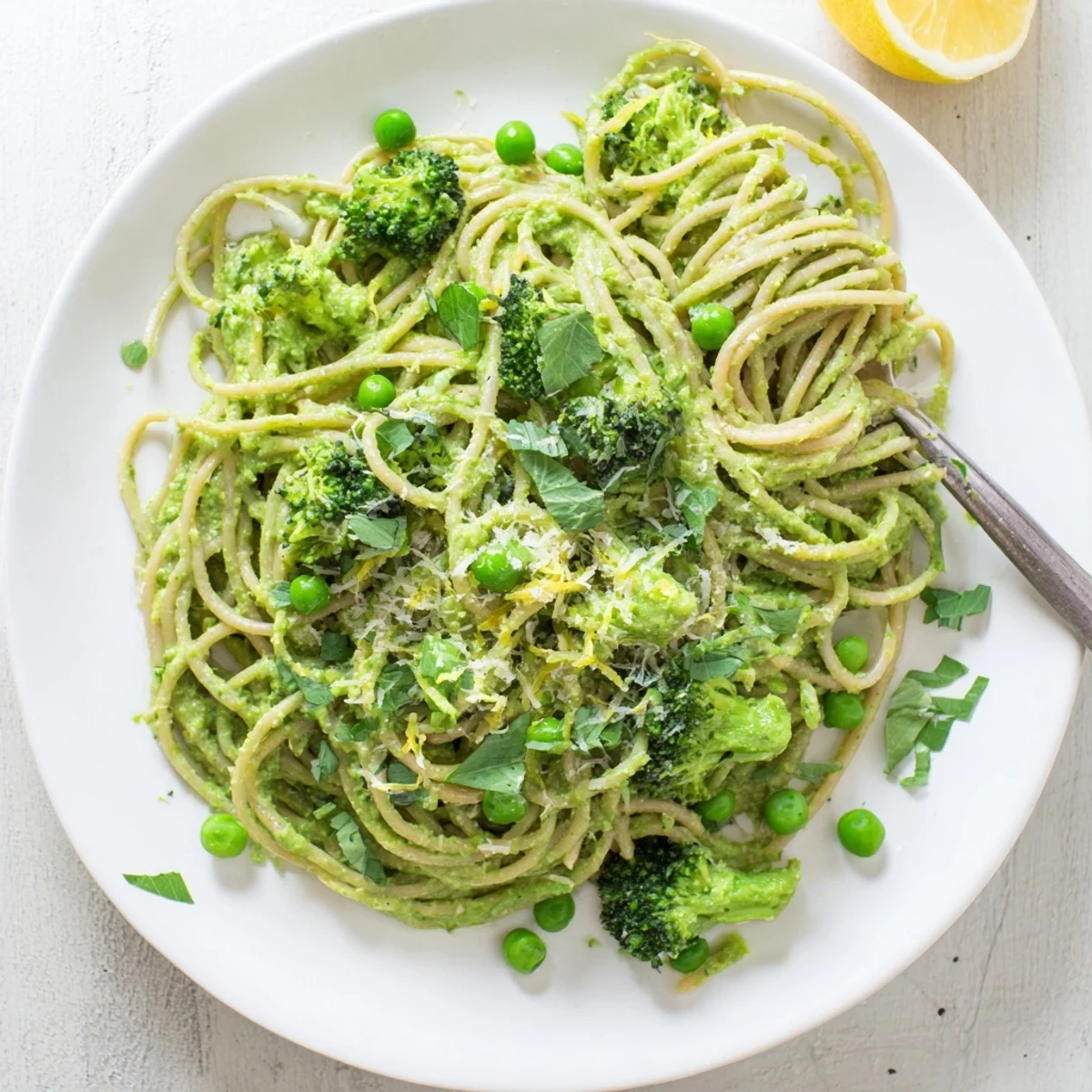 Healthy Veggie Smuggler Avocado Pasta served warm on a plate with a fork.