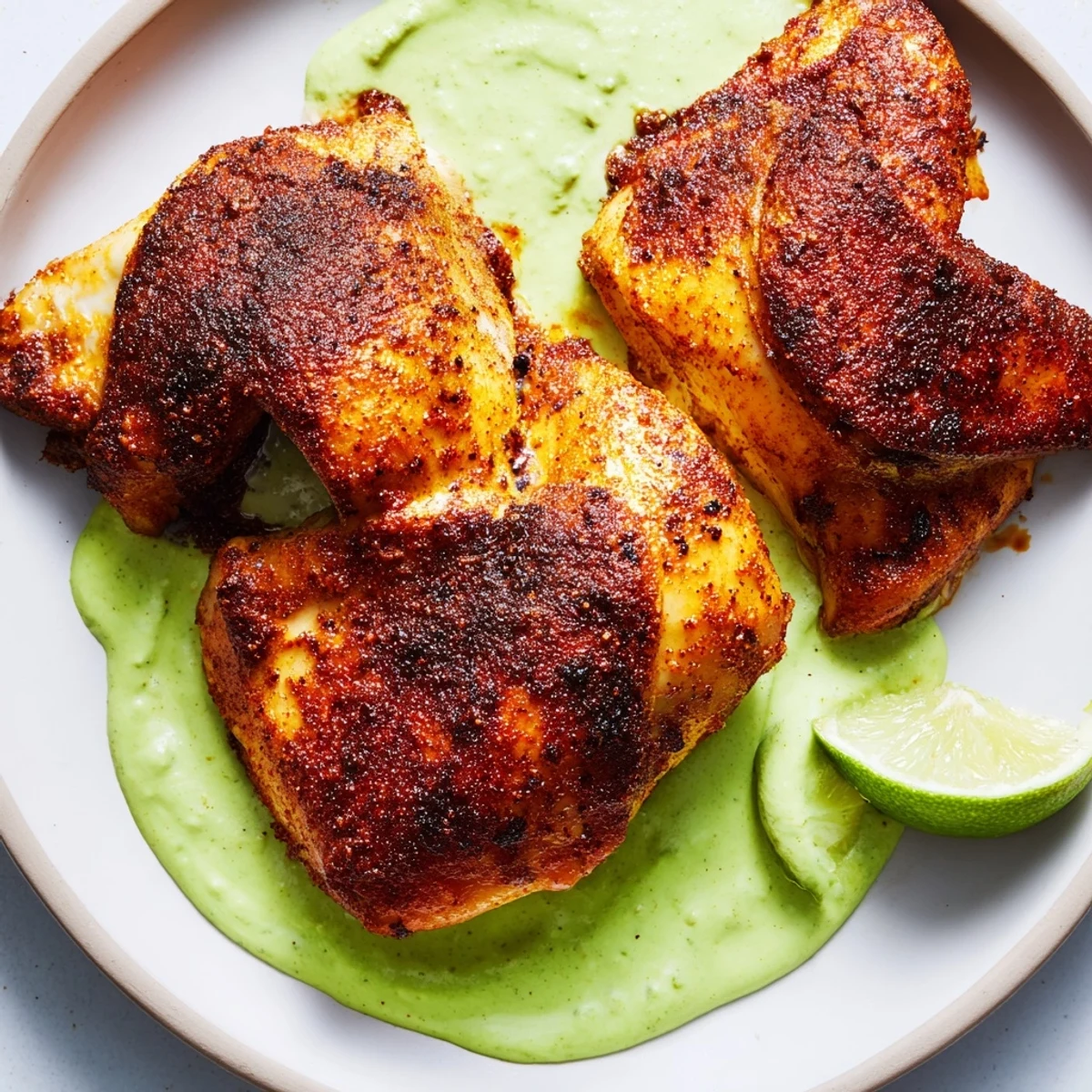 Succulent spice-marinated Peruvian roast chicken served alongside creamy cilantro jalapeño sauce for dipping