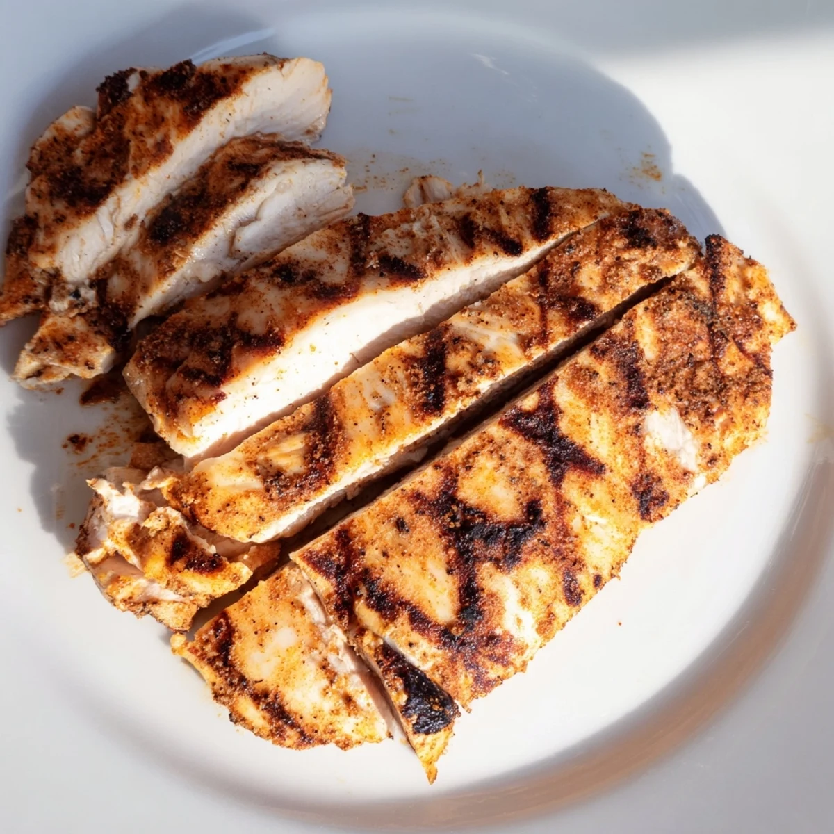 Sliced spicy Fiery Mediterranean Chicken plated over refreshing cucumber tomato salad with bright parsley garnish