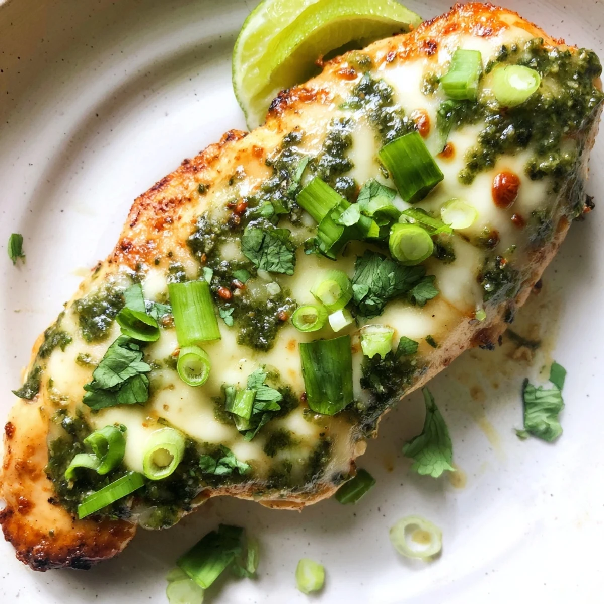 Juicy salsa verde pepper jack chicken fresh off the grill with smoky char marks