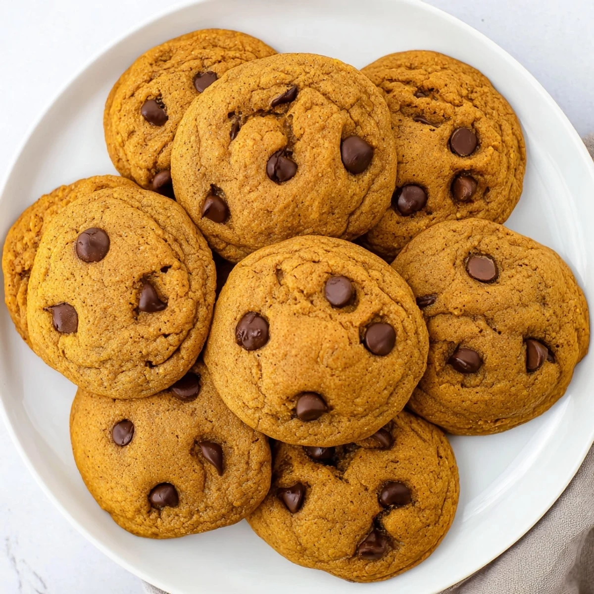 Freshly baked pumpkin spice chocolate chip cookies cooling on wire rack with fall spices