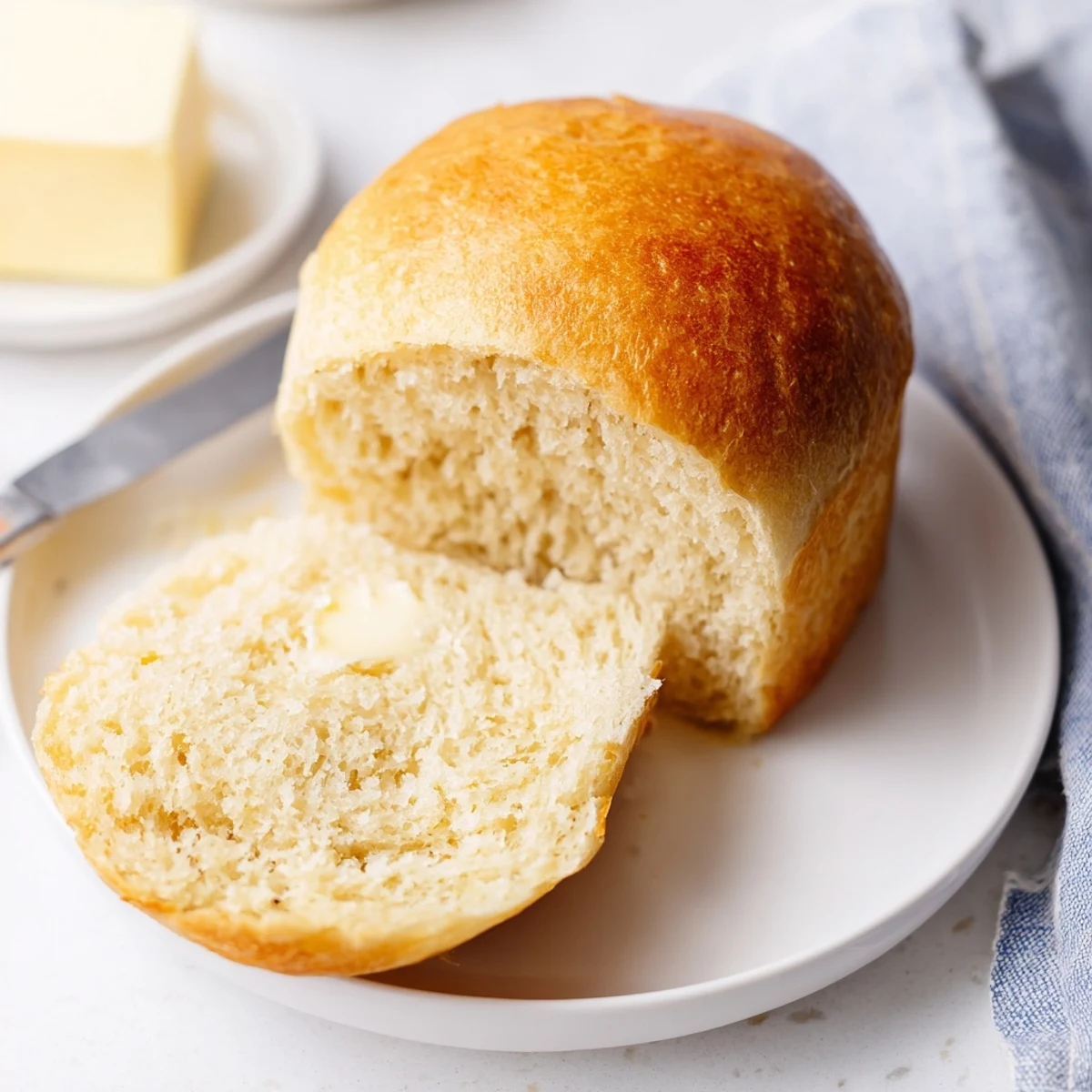 Soft pan-fried bread loaf sliced open revealing airy white crumb perfect for buttering