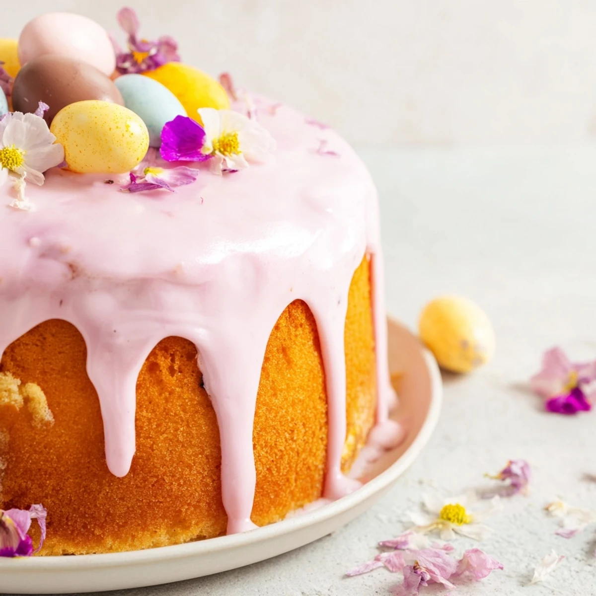 Decorated Mini Easter Cakes with swirled pastel frosting and edible flower garnishes