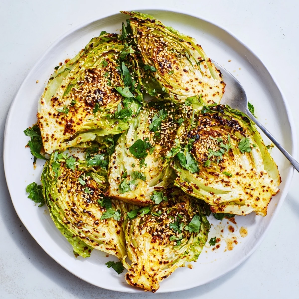 Golden roasted curry cabbage wedges with crispy edges and tender caramelized centers