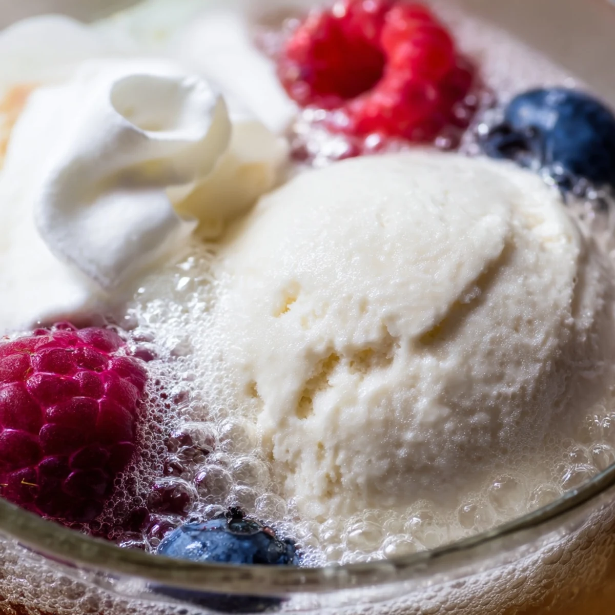 Tall glass of Rebel ice cream float with frothy diet root beer and whipped cream topping