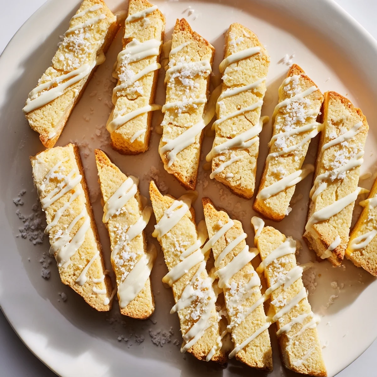 Crisp Italian-American biscotti logs dusted with coarse sparkling sugar before baking
