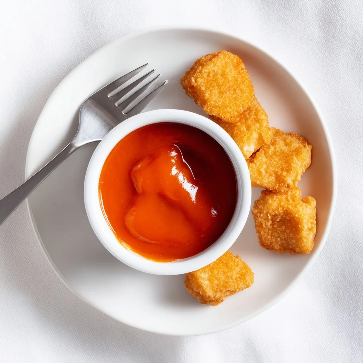 Thick glossy McDonalds sweet and sour sauce brushed on crispy golden chicken nuggets