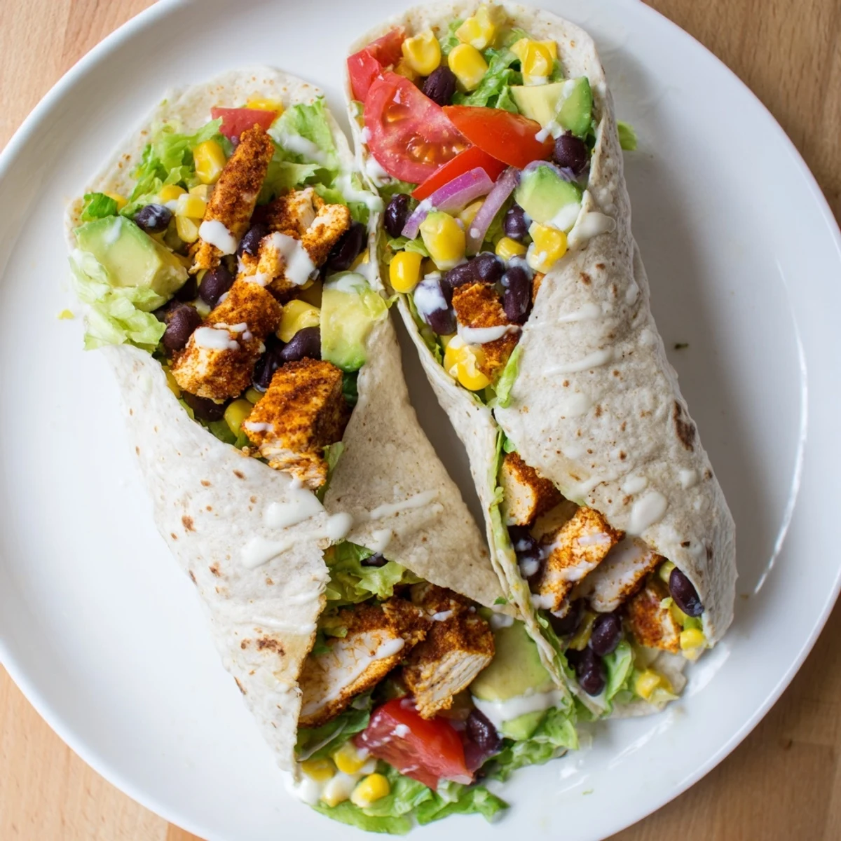 Flour tortillas rolled high with seasoned chicken, colorful veggies, black beans, and rich Southwest creamy sauce