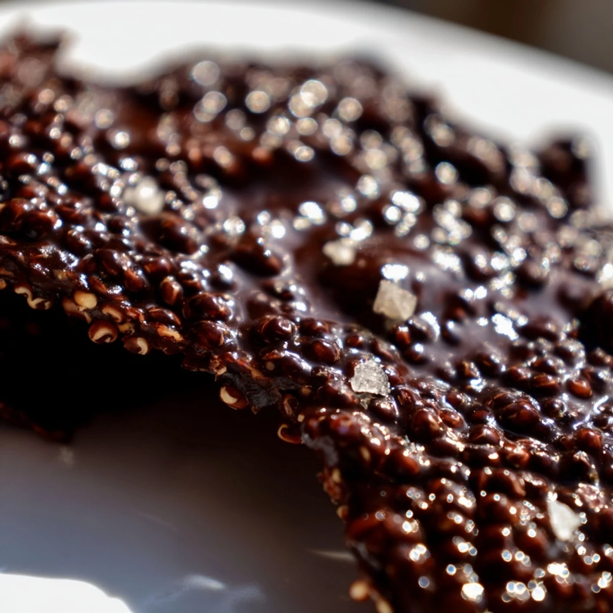Rich melted chocolate coating crunchy toasted quinoa clusters ready for gluten-free snacking