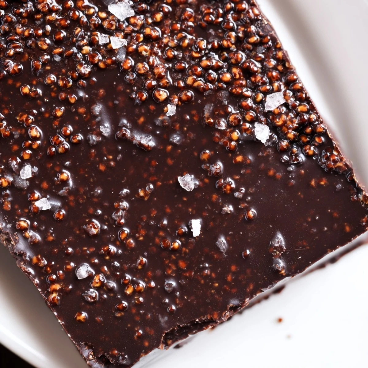 Bite-sized dark chocolate quinoa crisps arranged neatly on parchment paper for serving