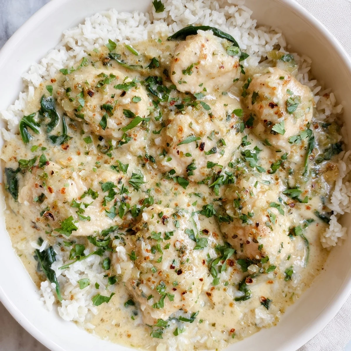 Creamy chicken and rice casserole bubbling with tender poultry in a savory Italian-seasoned sauce