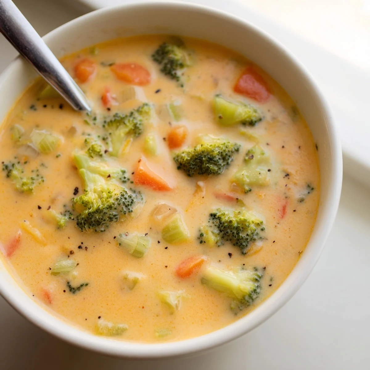 Velvety slow cooker broccoli cheddar soup topped with extra cheese and fresh chives