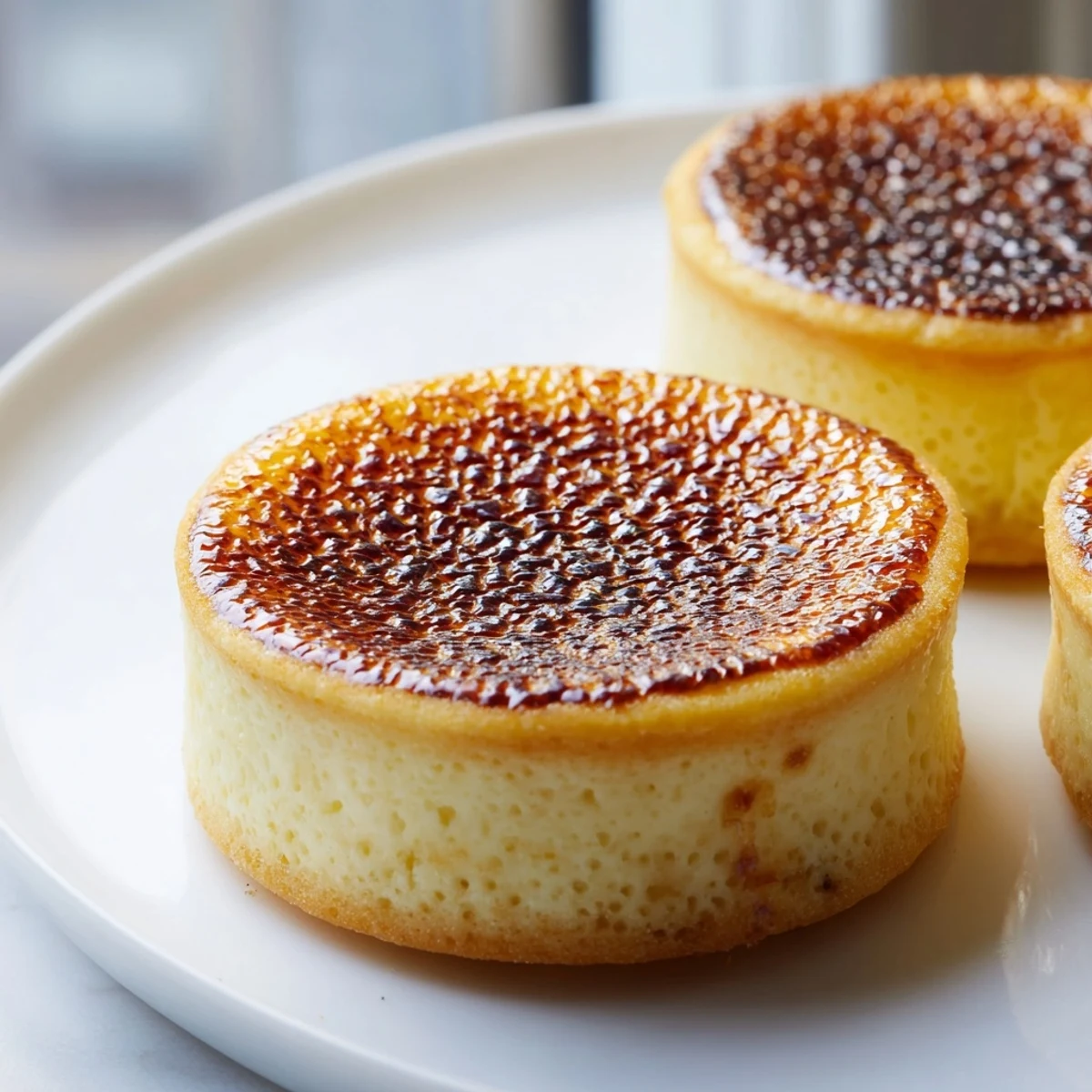 Close-up of crème brûlée shortbread cookies showing crisp caramelized sugar layer and creamy center