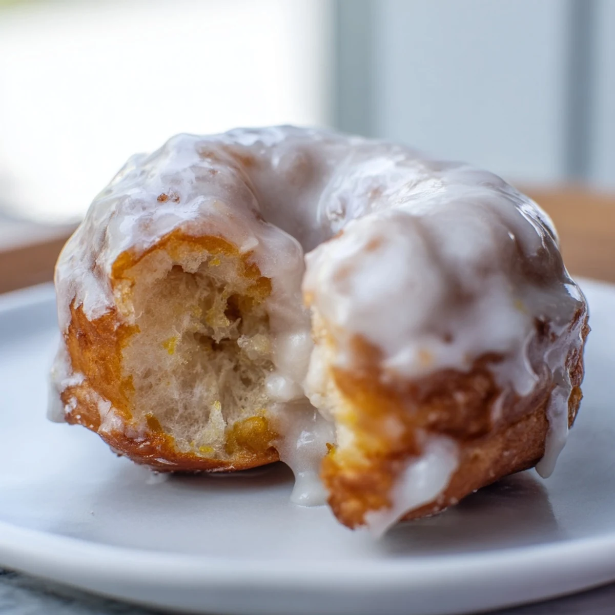 Golden baked Greek yogurt cake donuts topped with sweet white vanilla glaze