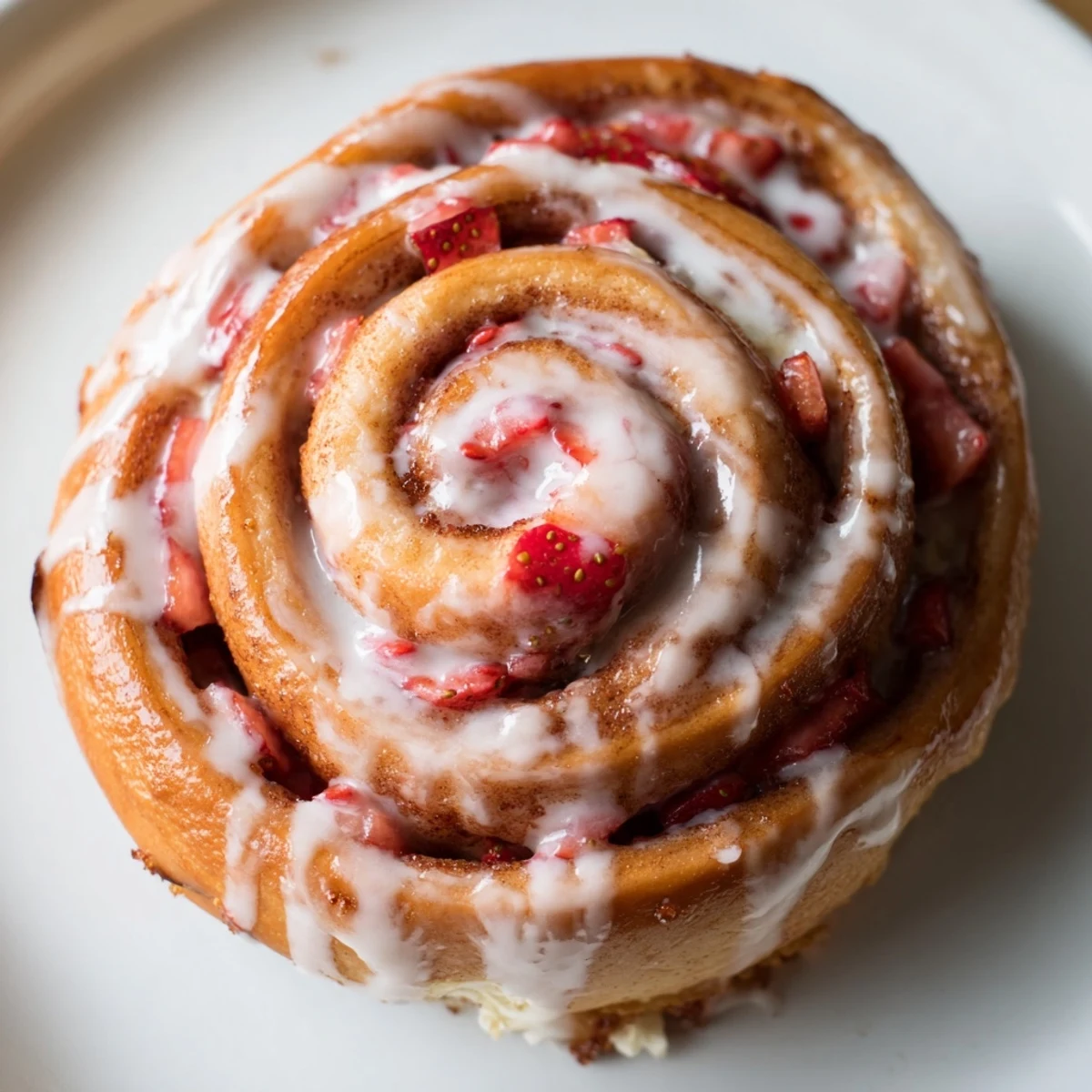 Swirled Strawberry Cheesecake Cinnabon Rolls with sweet strawberry filling oozing from soft baked dough