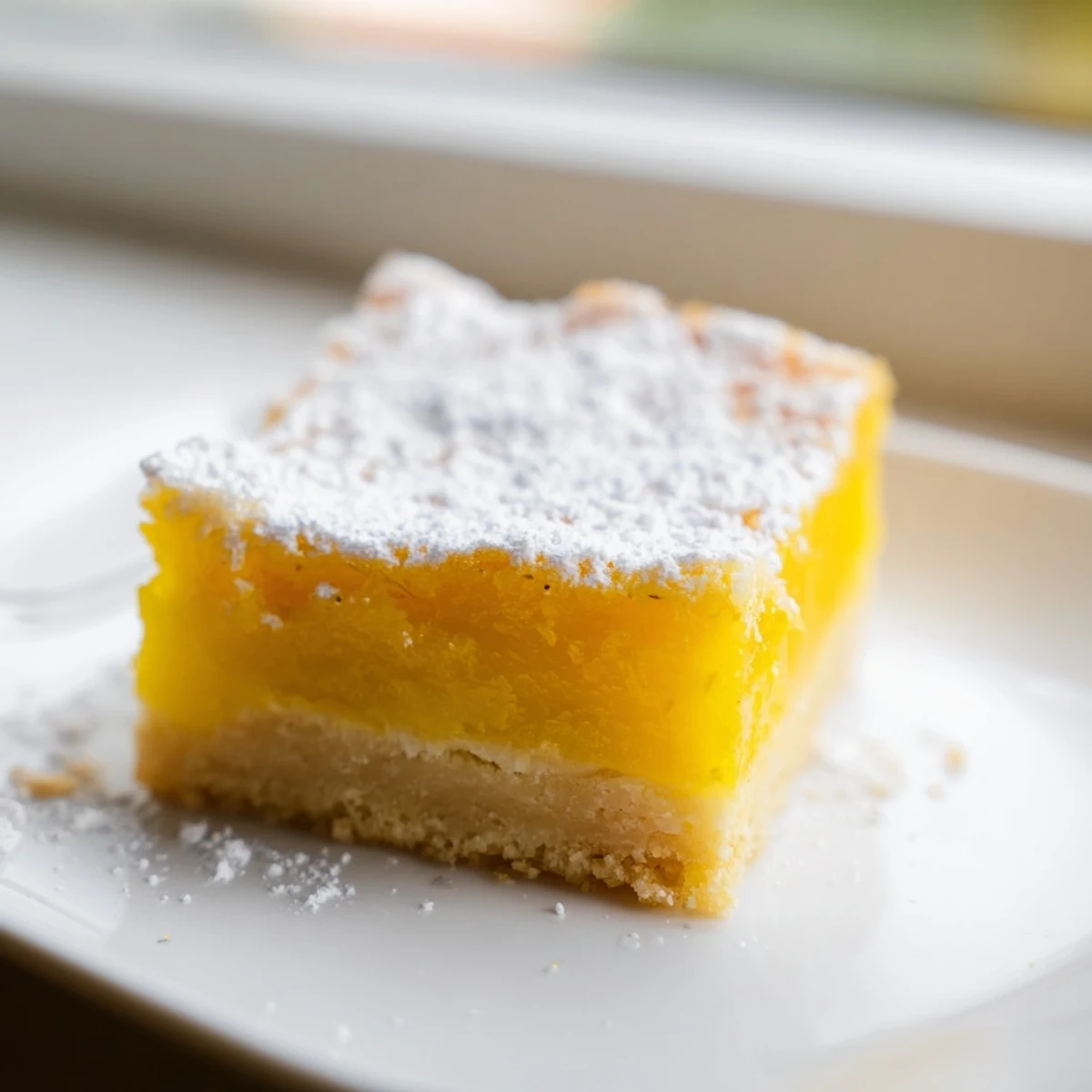 Tangy lemon bars cut into squares showing bright yellow filling and buttery crust