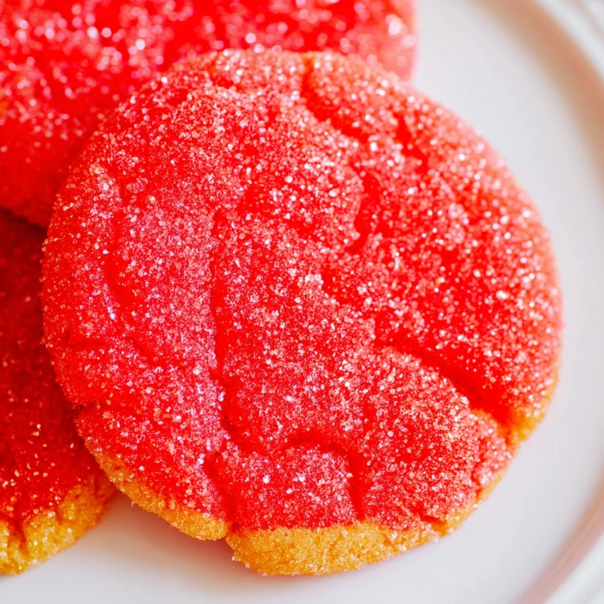 Colorful Jello sugar cookies with crackly sugar coating arranged on a rustic wooden board