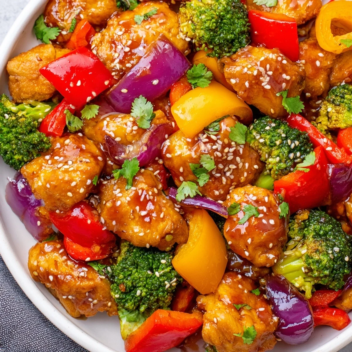 Quick weeknight meal served over fluffy rice with fresh cilantro garnish on top